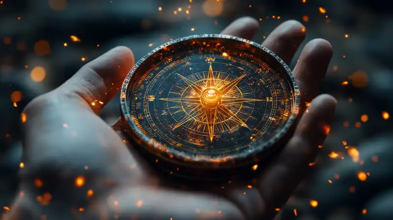 Leuchtender Kompass in der Hand
