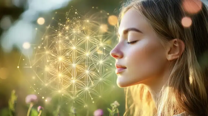 frauenprofil mit Blume des Lebens im Hintergrund