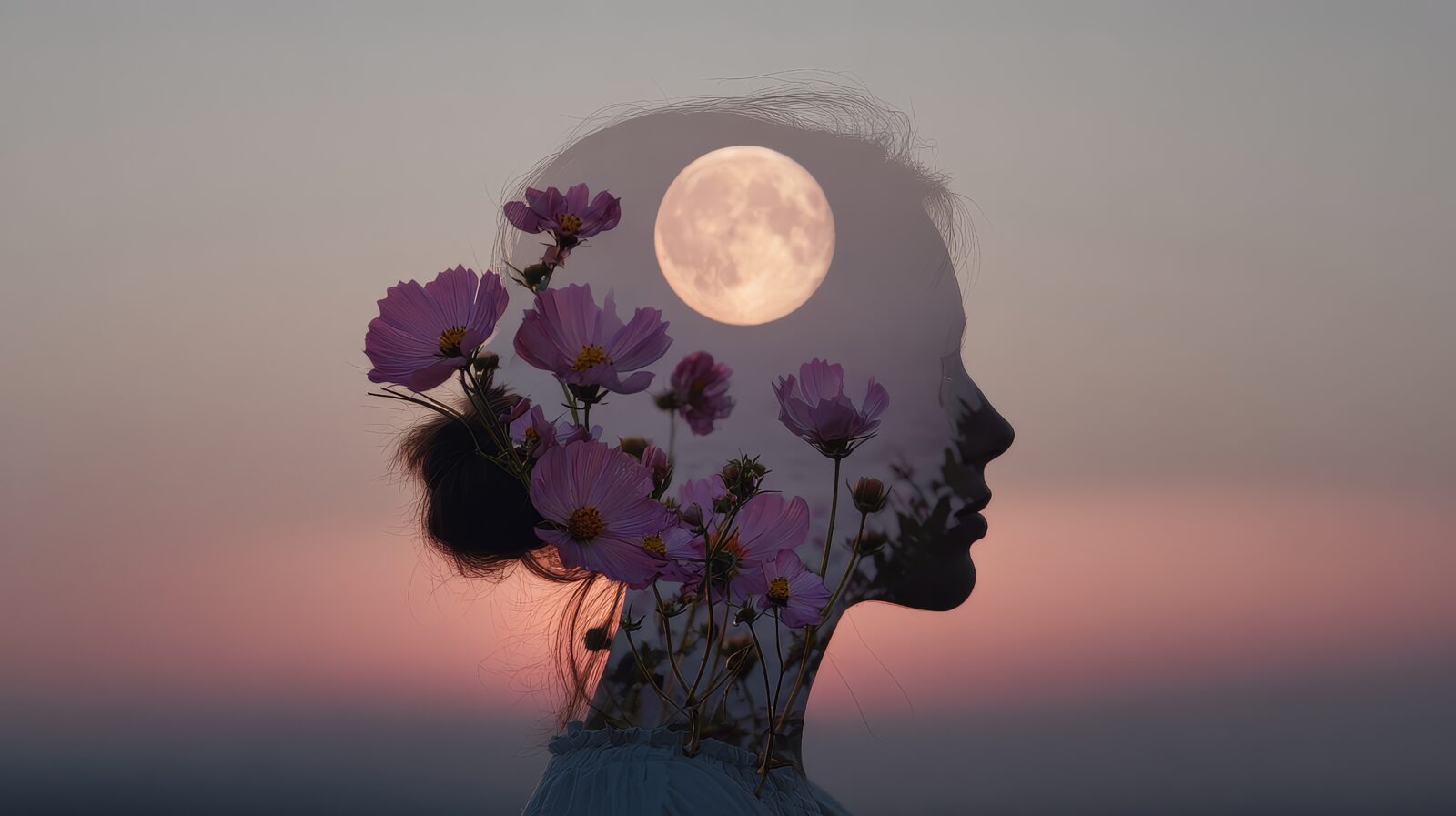 Durchsichtiges-Frauenprofil-mit-Blumen-und-Mond-als-Symbol-von-Seelentiefe-