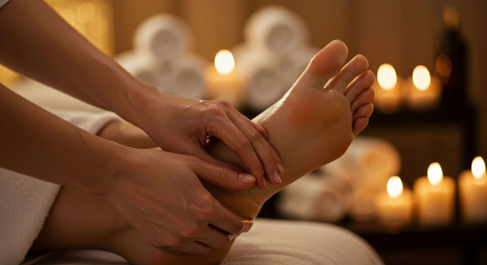 Ätherisches Öl auf den Fußsohlen einmassieren